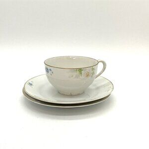 Noritake Handpainted Nippon Coffee Cup & 2 Bread Plates Floral Design